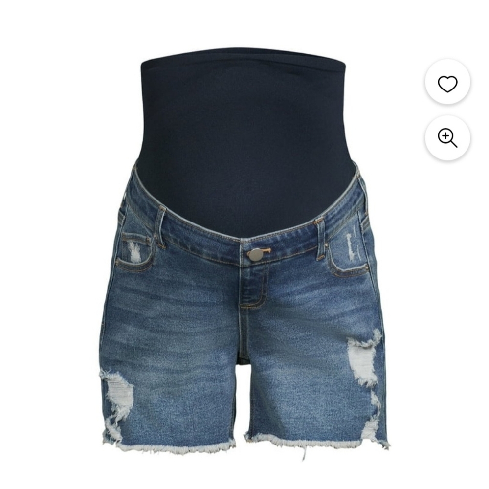Size XL Women's Summer Maternity Destructed Blue Denim Shorts